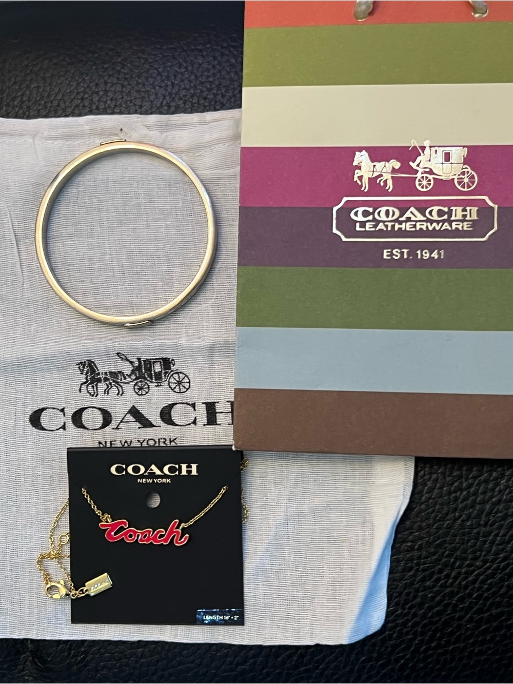 COACH NECKLACE, BANGLE,GIFT BAG, DUSTY